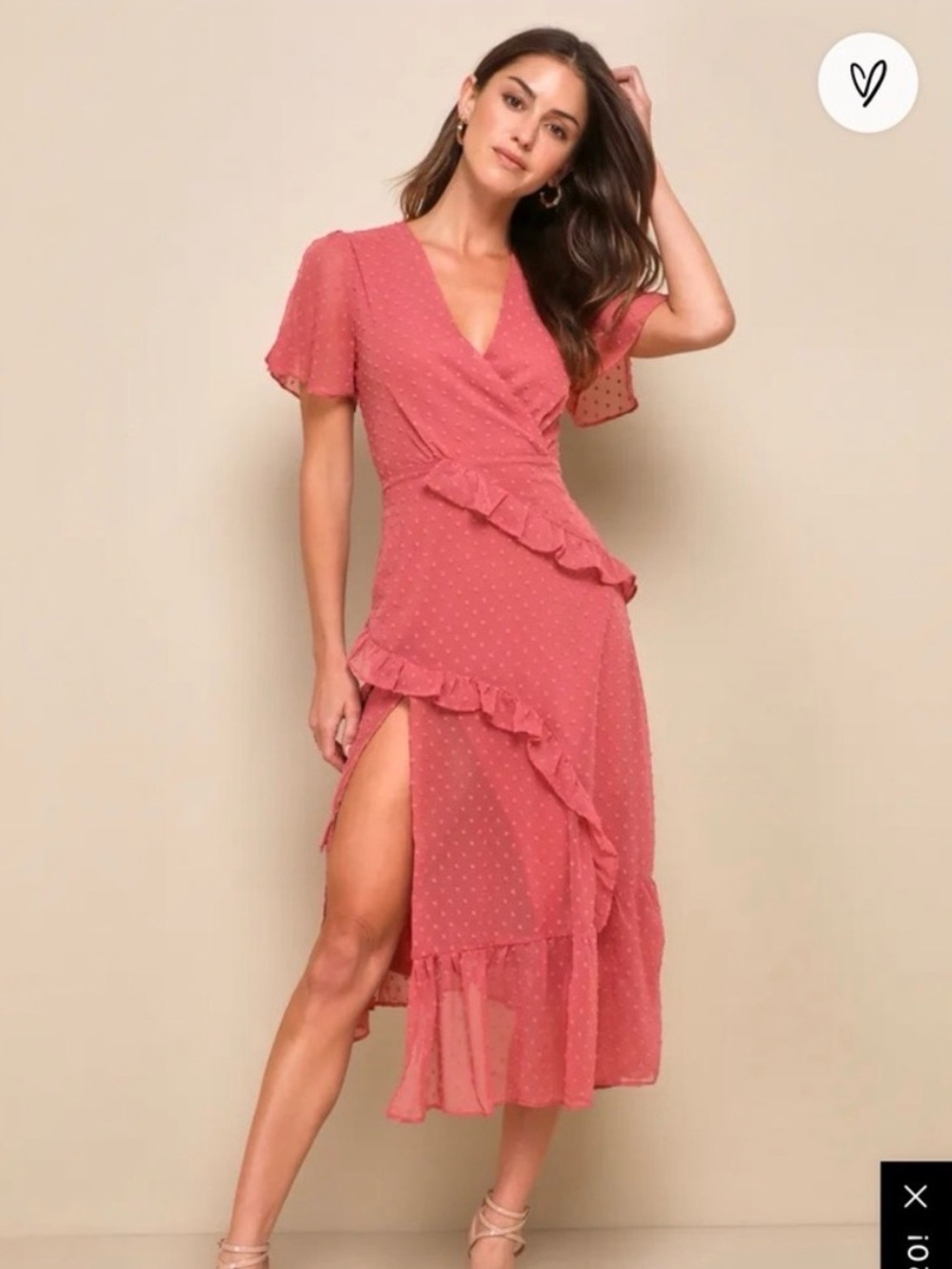 Lulu's Dusty Rose Ruffled Wrap Midi Dress